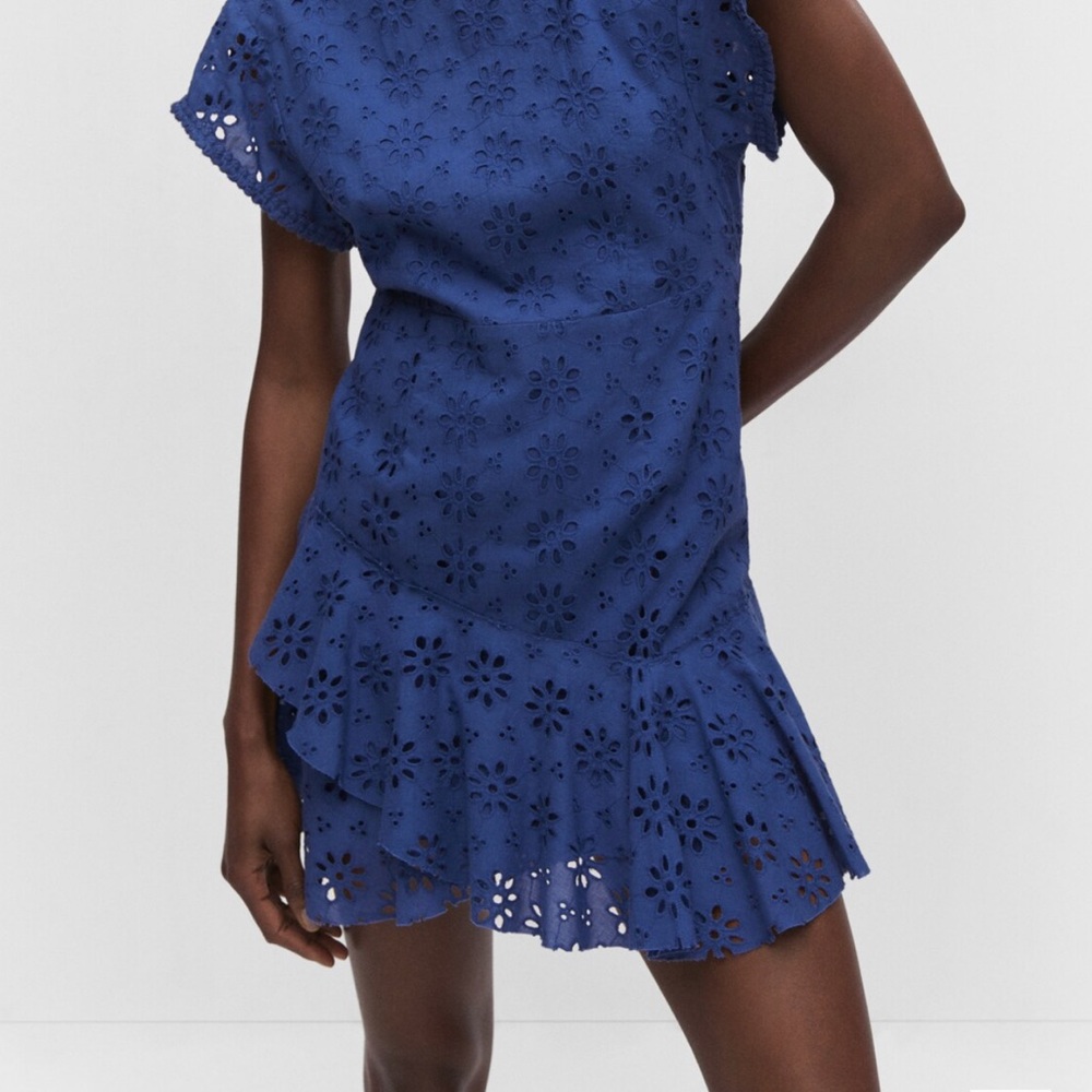 Mango Elegant Blue Eyelet Dress size M